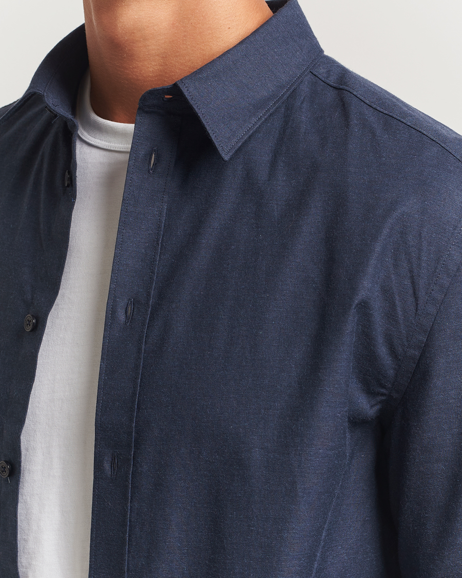 Hombres | Camisas | J.Lindeberg | Slim Fit Light Flannel Shirt Navy