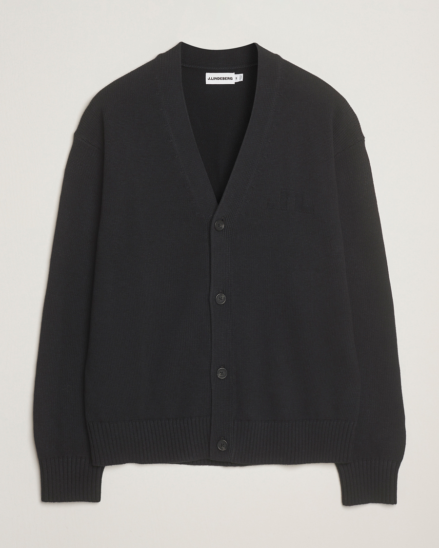 Hombres | Jerséis y prendas de punto | J.Lindeberg | Eddy Wool/Cotton Knitted Cardigan Black