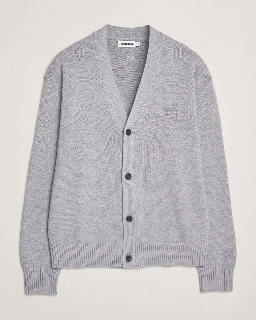Hombres | Jerséis y prendas de punto | J.Lindeberg | Eddy Wool/Cotton Knitted Cardigan Light Grey Melange
