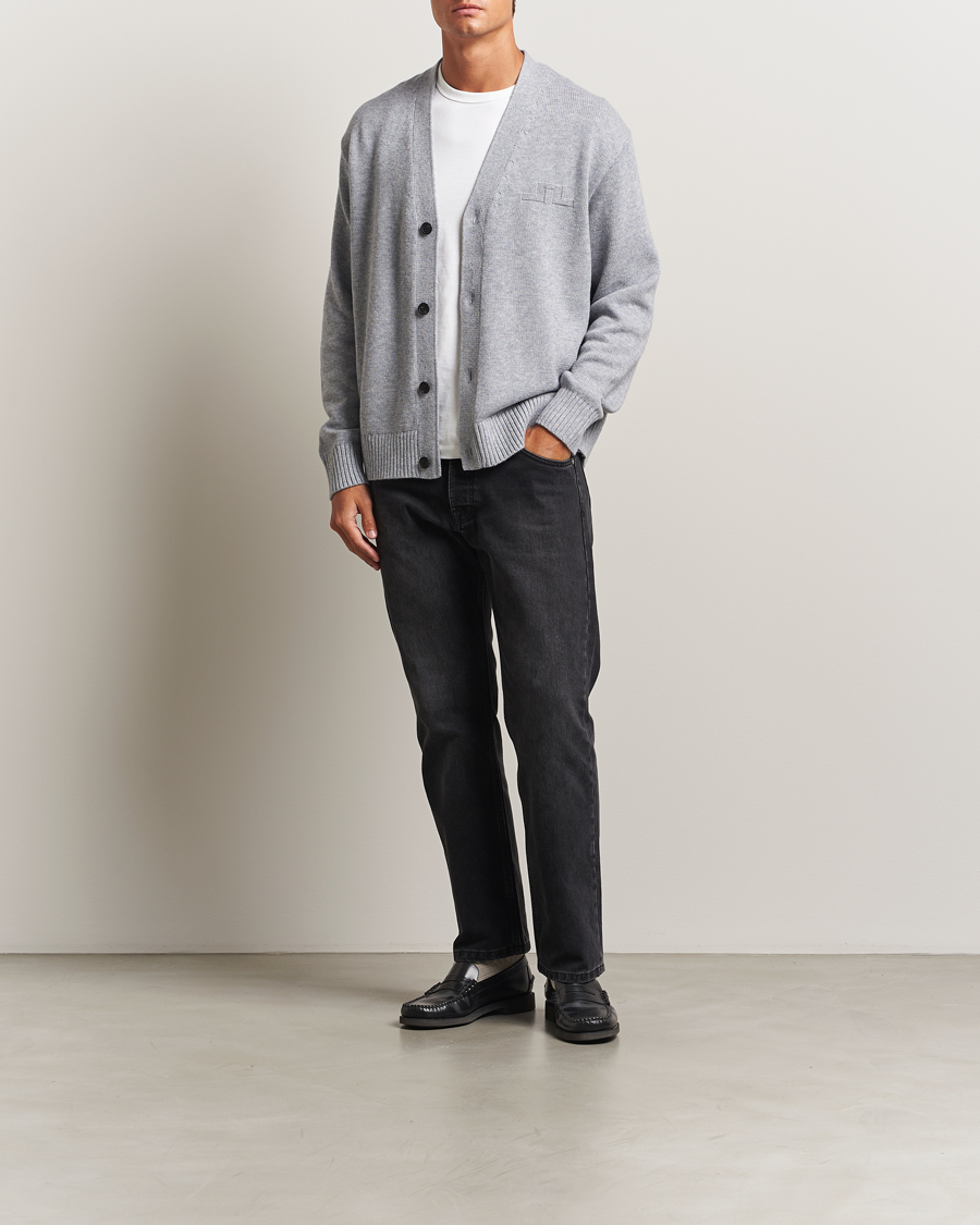 Hombres | Jerséis y prendas de punto | J.Lindeberg | Eddy Wool/Cotton Knitted Cardigan Light Grey Melange