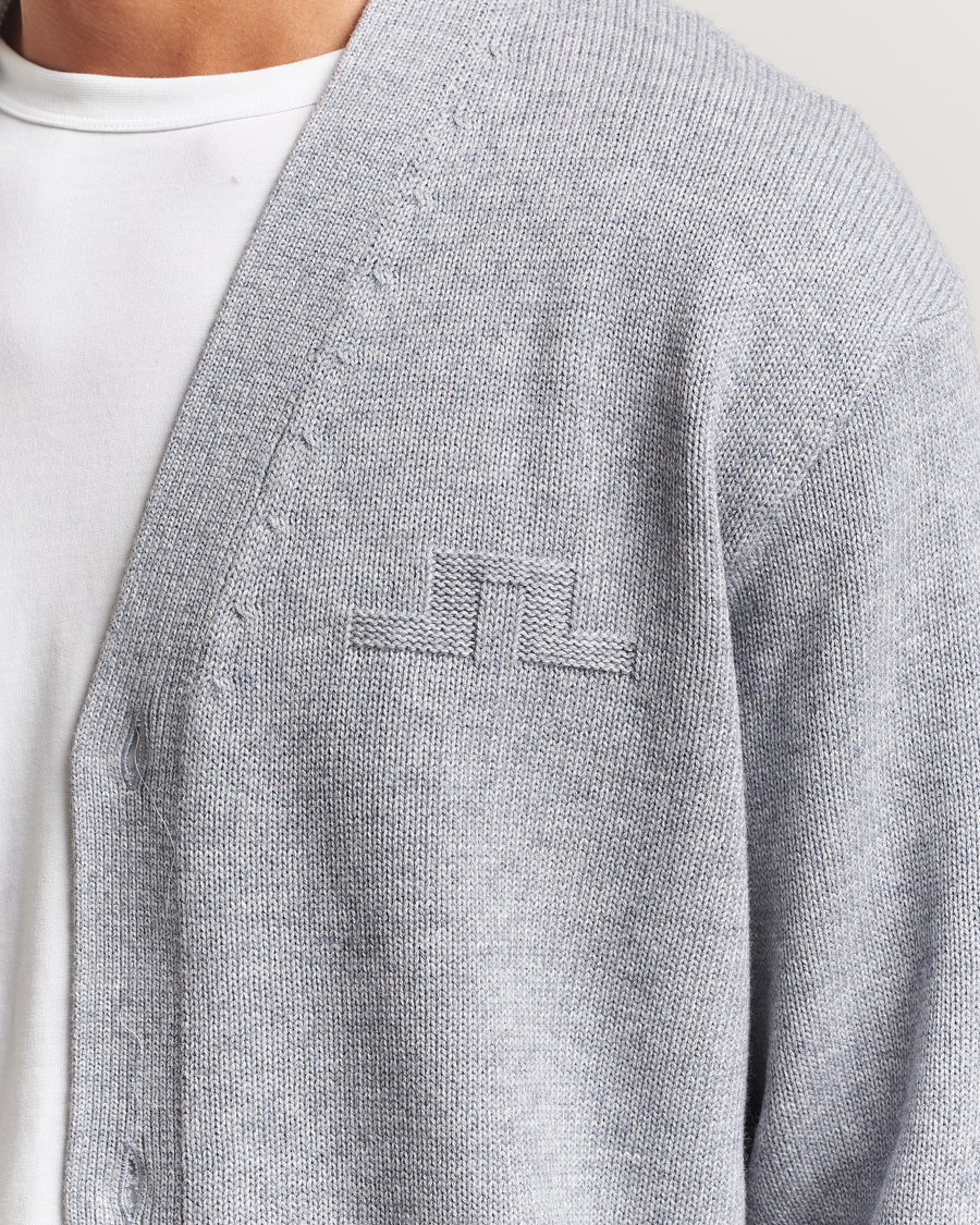 Hombres | Jerséis y prendas de punto | J.Lindeberg | Eddy Wool/Cotton Knitted Cardigan Light Grey Melange