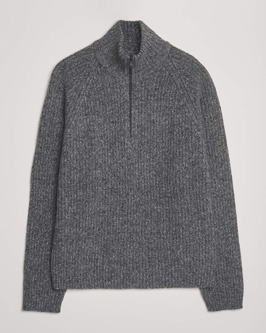 Hombres | Jerséis y prendas de punto | J.Lindeberg | Victor Wool Half Zip Dark Grey Melange