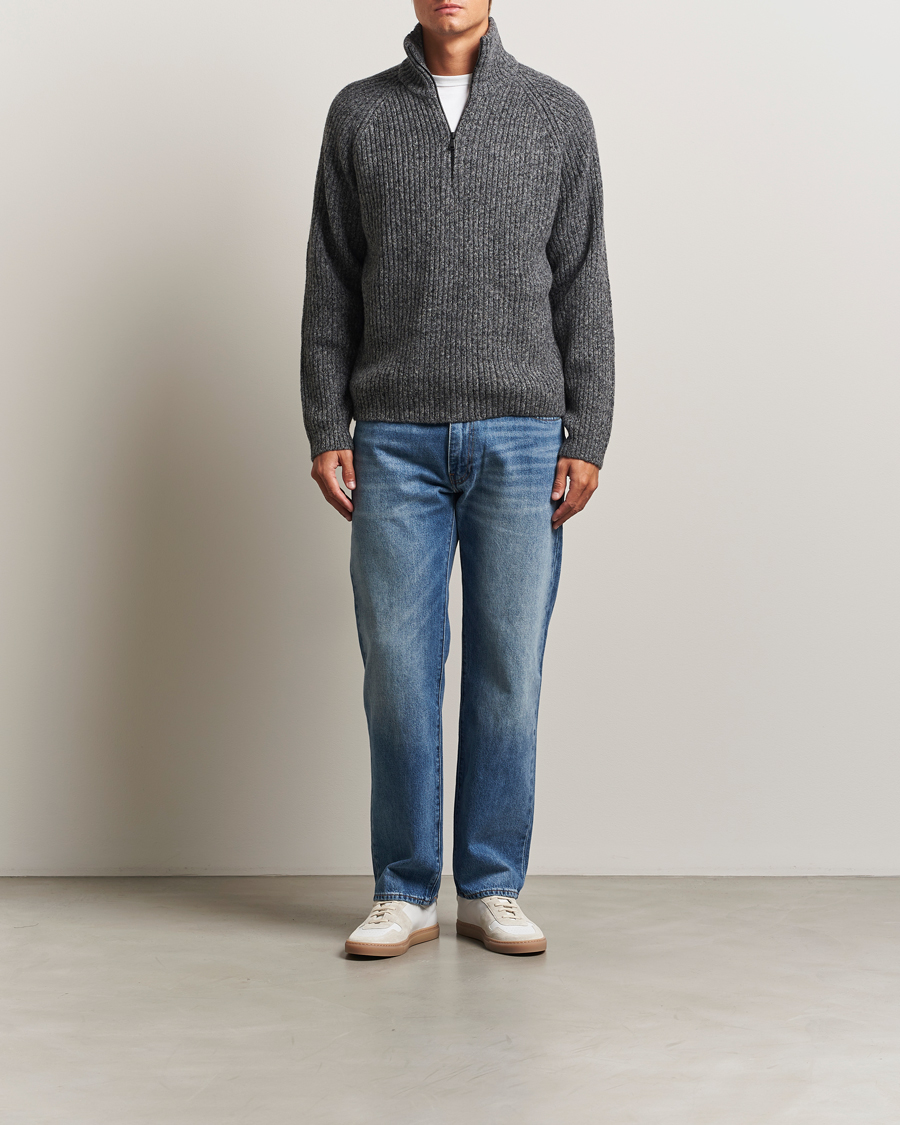 Hombres | Jerséis y prendas de punto | J.Lindeberg | Victor Wool Half Zip Dark Grey Melange