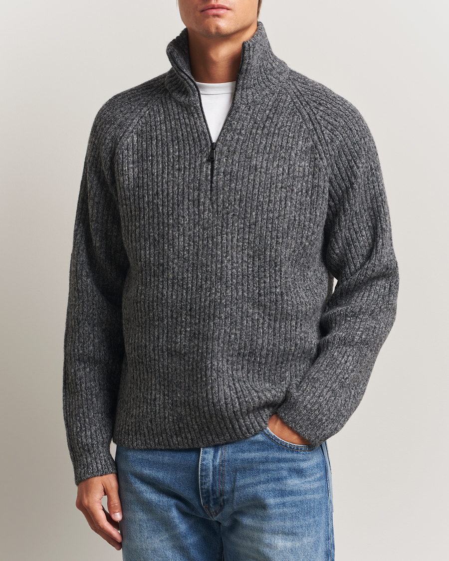 Hombres | Jerséis y prendas de punto | J.Lindeberg | Victor Wool Half Zip Dark Grey Melange