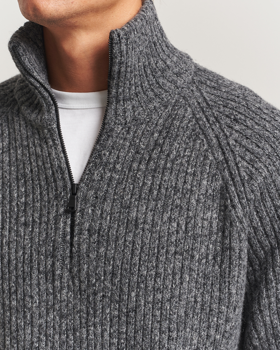 Hombres | Jerséis y prendas de punto | J.Lindeberg | Victor Wool Half Zip Dark Grey Melange