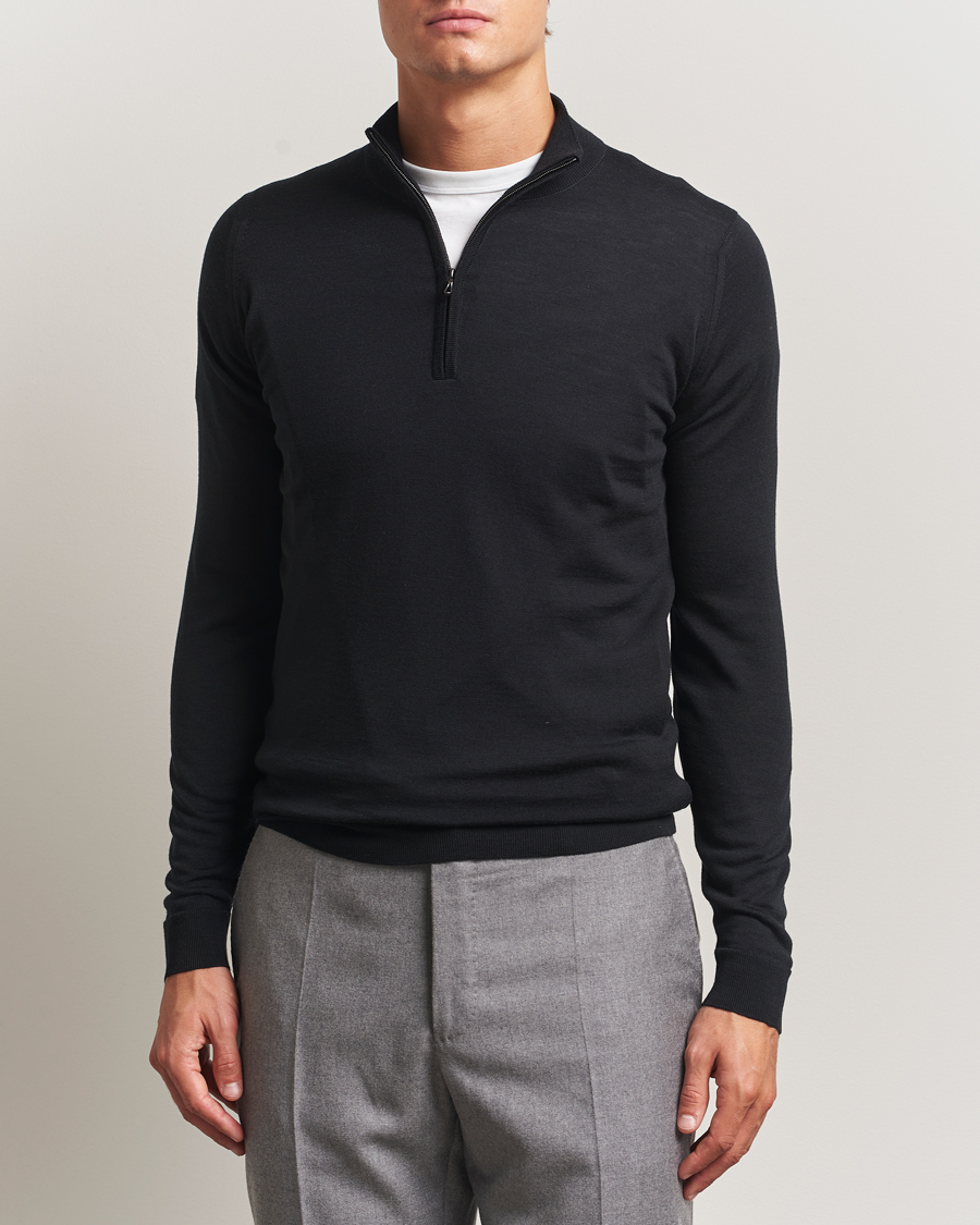 Hombres | Jerséis y prendas de punto | John Smedley | Barrow Extra Fine Merino Half Zip Black
