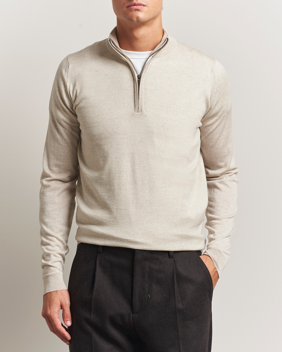 Hombres | Jerséis y prendas de punto | John Smedley | Barrow Extra Fine Merino Half Zip Grey Fleece