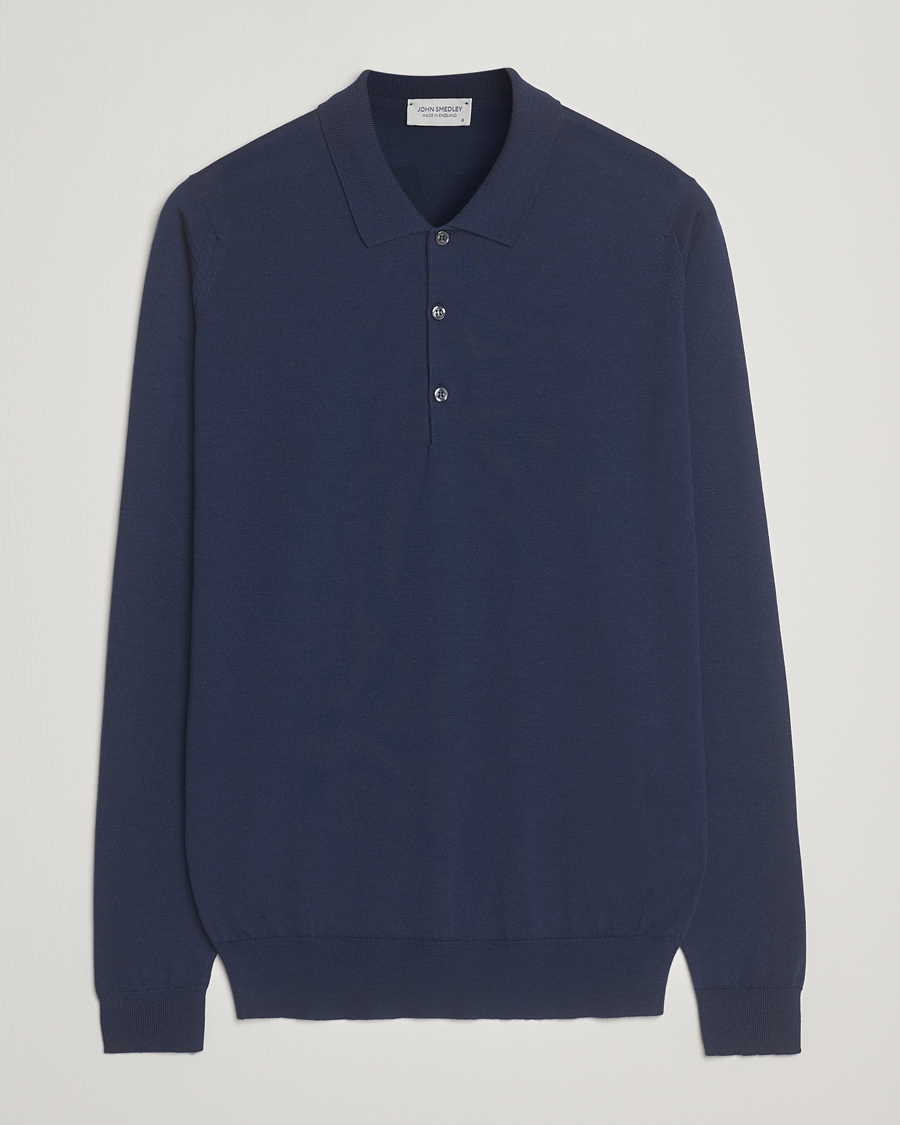 Hombres | Jerséis y prendas de punto | John Smedley | Belper Extra Fine Merino Polo Pullover Hemingway Blue