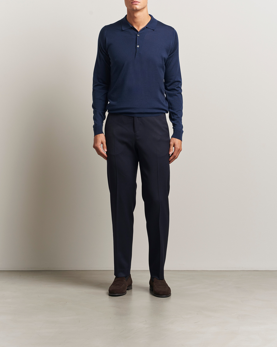 Hombres | Jerséis y prendas de punto | John Smedley | Belper Extra Fine Merino Polo Pullover Hemingway Blue
