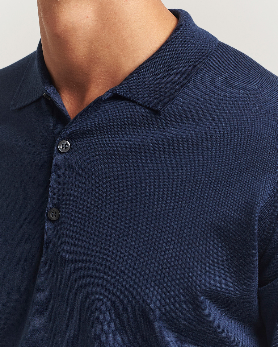 Hombres | Jerséis y prendas de punto | John Smedley | Belper Extra Fine Merino Polo Pullover Hemingway Blue