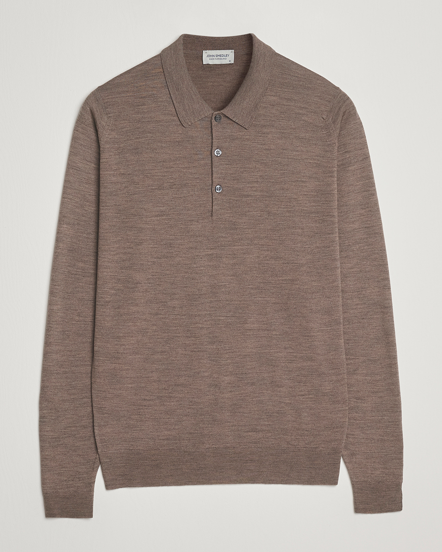 Hombres | Jerséis y prendas de punto | John Smedley | Belper Extra Fine Merino Polo Pullover Mushroom Brown