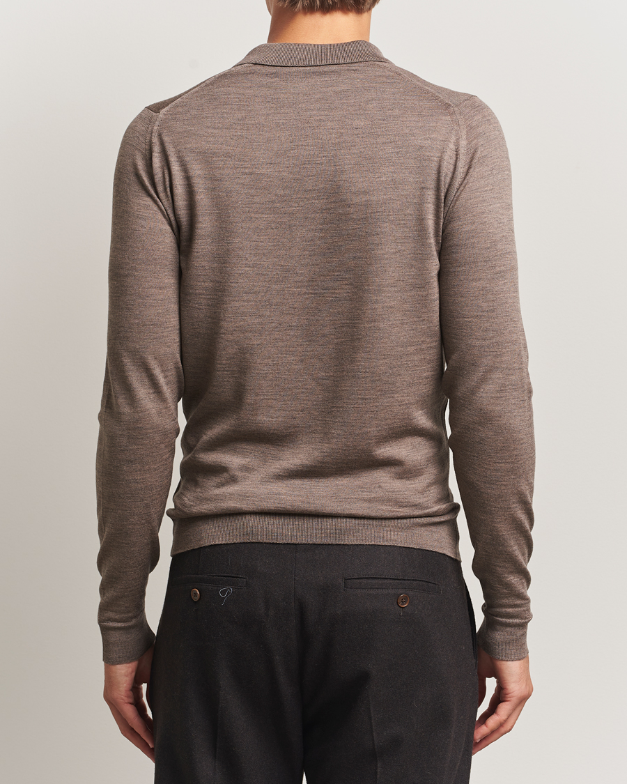 Hombres | Jerséis y prendas de punto | John Smedley | Belper Extra Fine Merino Polo Pullover Mushroom Brown