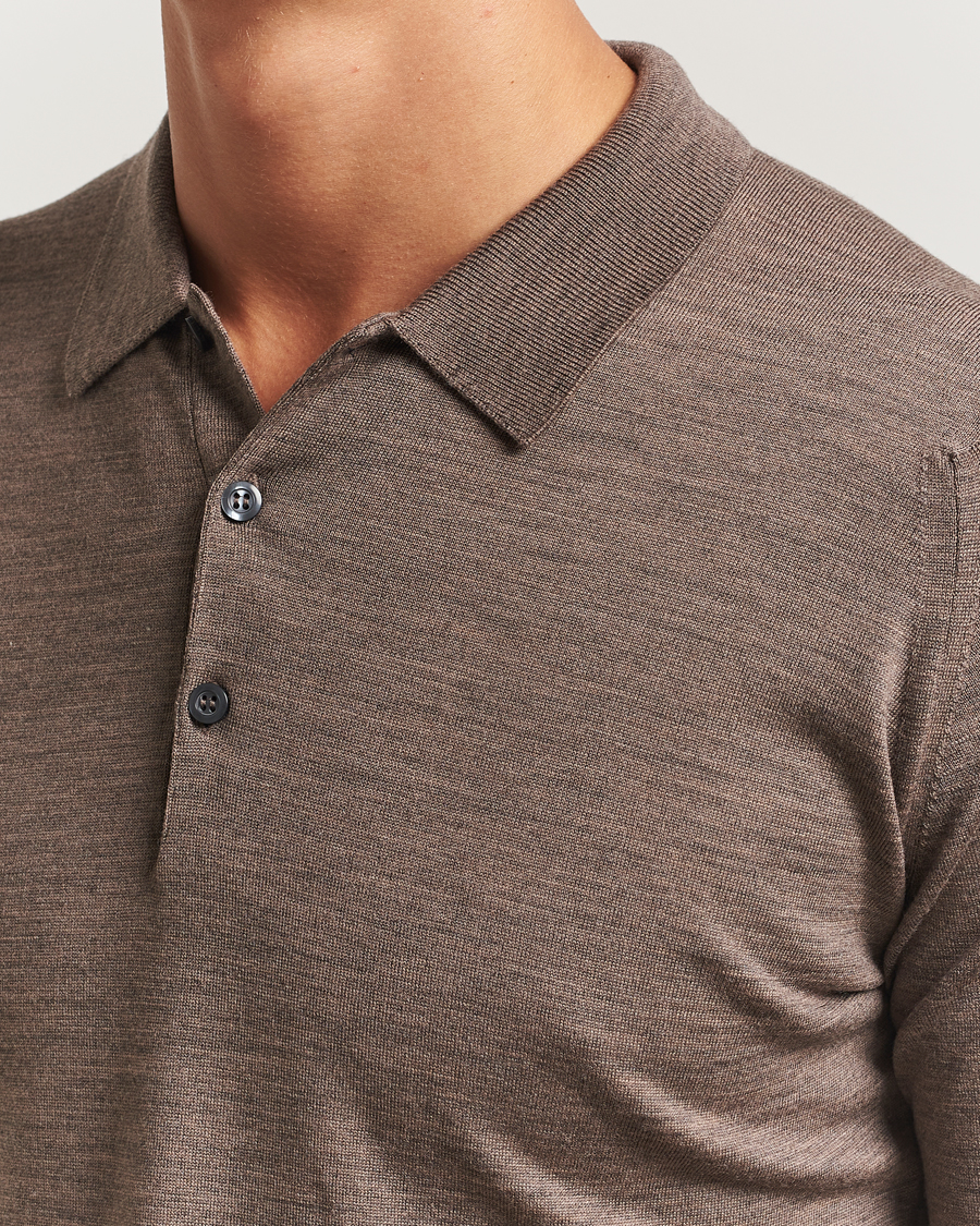 Hombres | Jerséis y prendas de punto | John Smedley | Belper Extra Fine Merino Polo Pullover Mushroom Brown