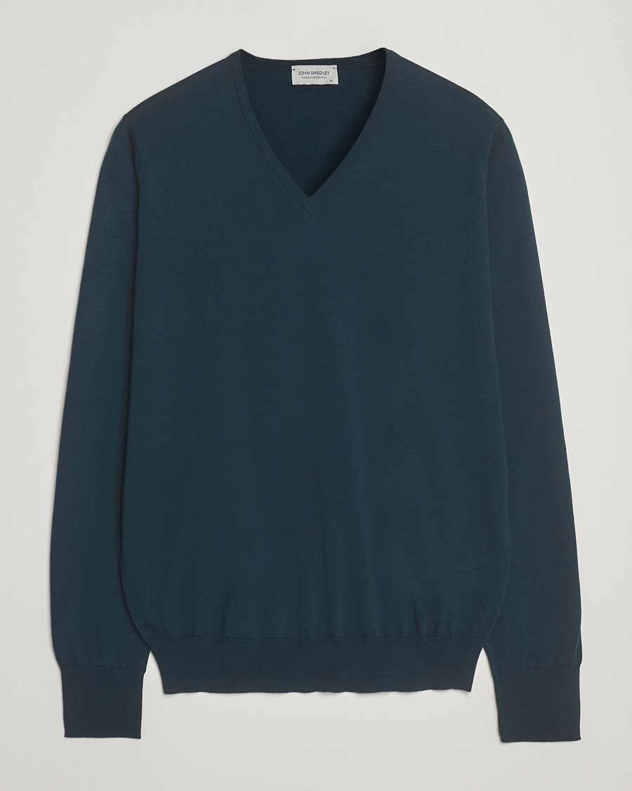 Hombres | Jerséis y prendas de punto | John Smedley | Bobby Extra Fine Merino V-Neck Pullover Richardson Green