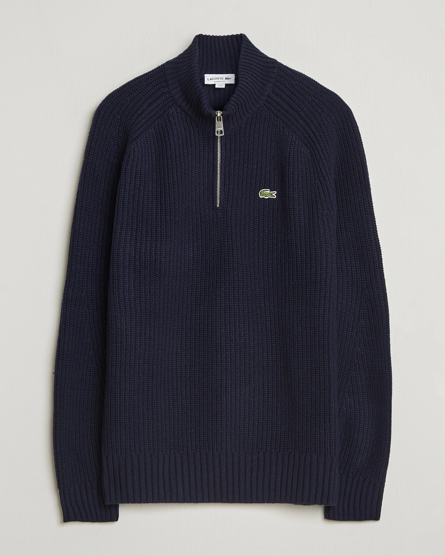 Hombres | Jerséis y prendas de punto | Lacoste | Heavy Knitted Wool Half Zip Navy