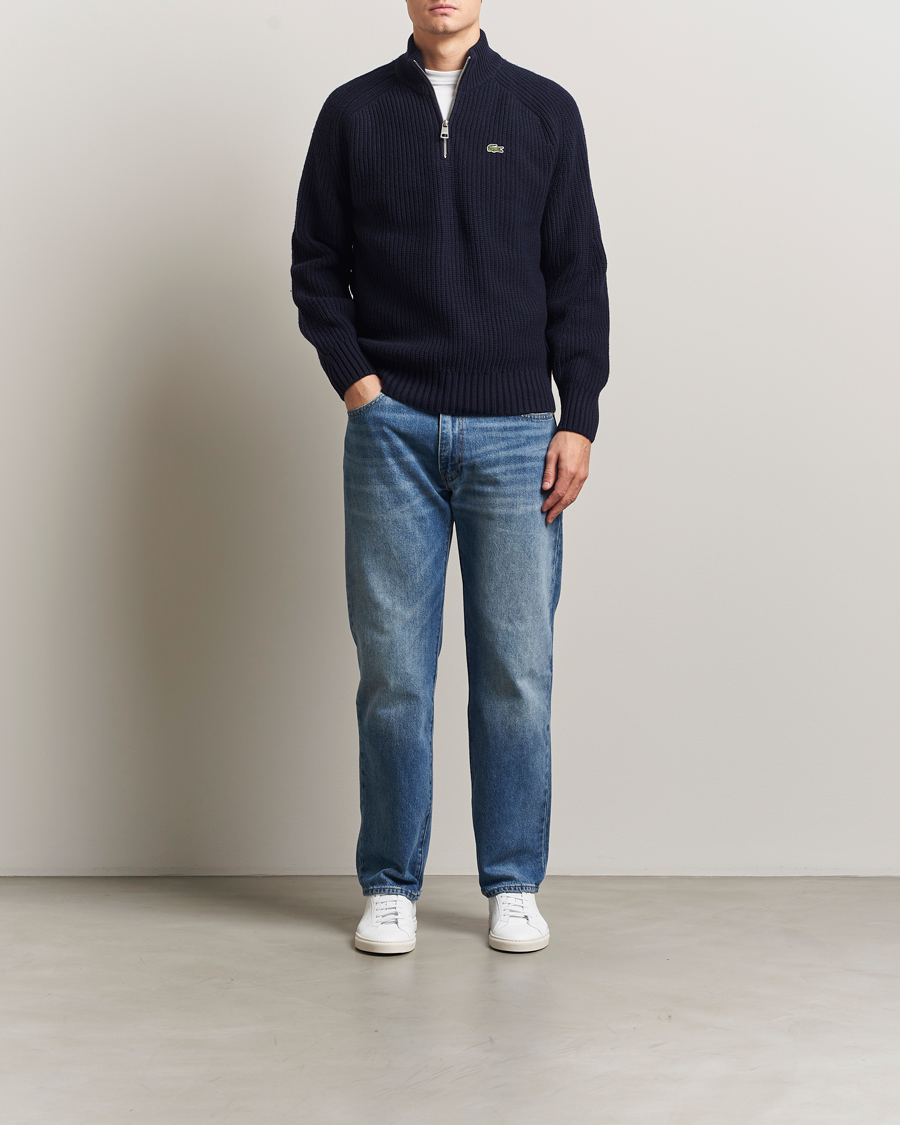 Hombres | Jerséis y prendas de punto | Lacoste | Heavy Knitted Wool Half Zip Navy