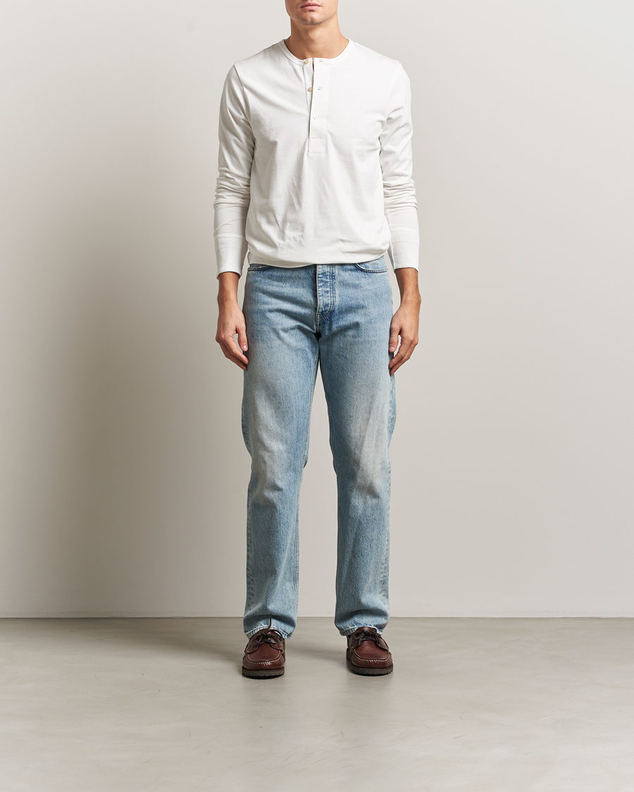 Hombres | Jerséis y prendas de punto | Merz b. Schwanen | Classic Fit Sturdy Organic Cotton Henley White