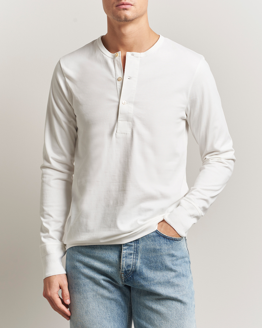 Hombres | Camisetas | Merz b. Schwanen | Classic Fit Sturdy Organic Cotton Henley White