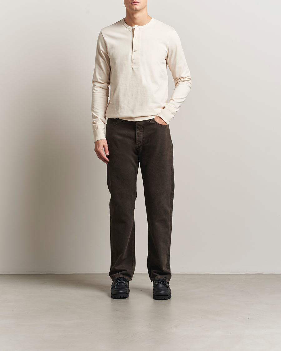 Hombres | Jerséis y prendas de punto | Merz b. Schwanen | Classic Fit Sturdy Organic Cotton Henley Nature