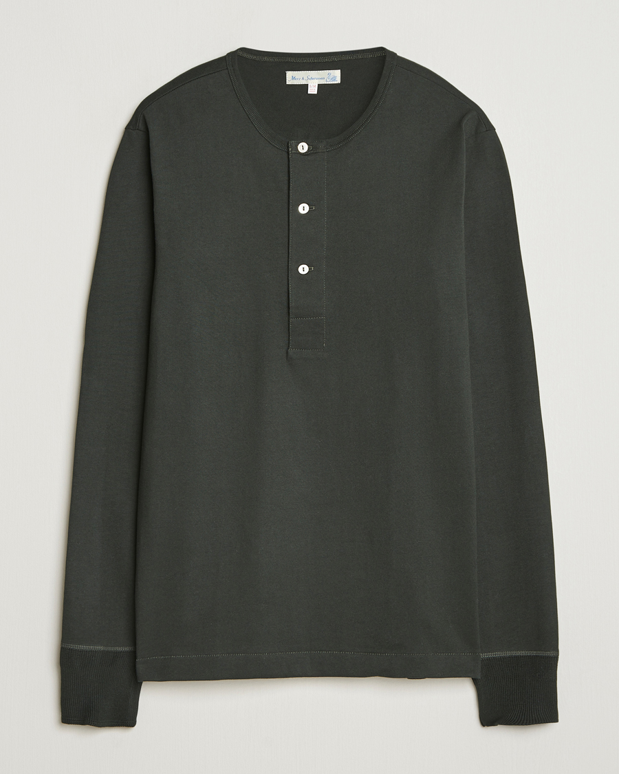 Hombres | Jerséis y prendas de punto | Merz b. Schwanen | Classic Fit Sturdy Organic Cotton Henley Forest Green