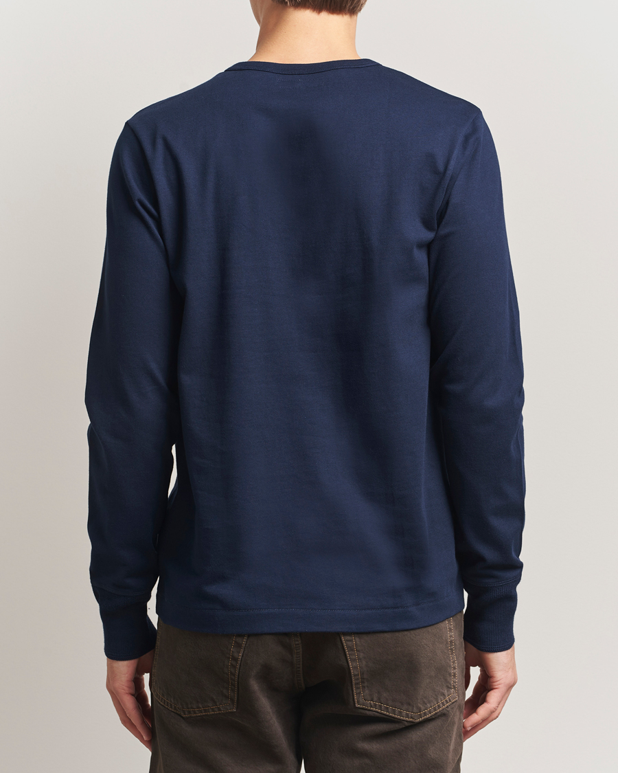 Hombres | Jerséis y prendas de punto | Merz b. Schwanen | Classic Fit Sturdy Organic Cotton Henley Ink Blue