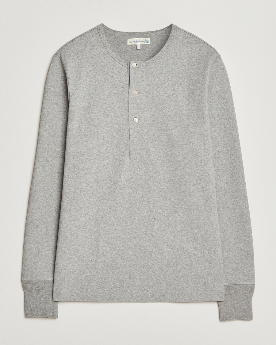 Hombres | Jerséis y prendas de punto | Merz b. Schwanen | Classic Fit Sturdy Organic Cotton Henley Grey Melange