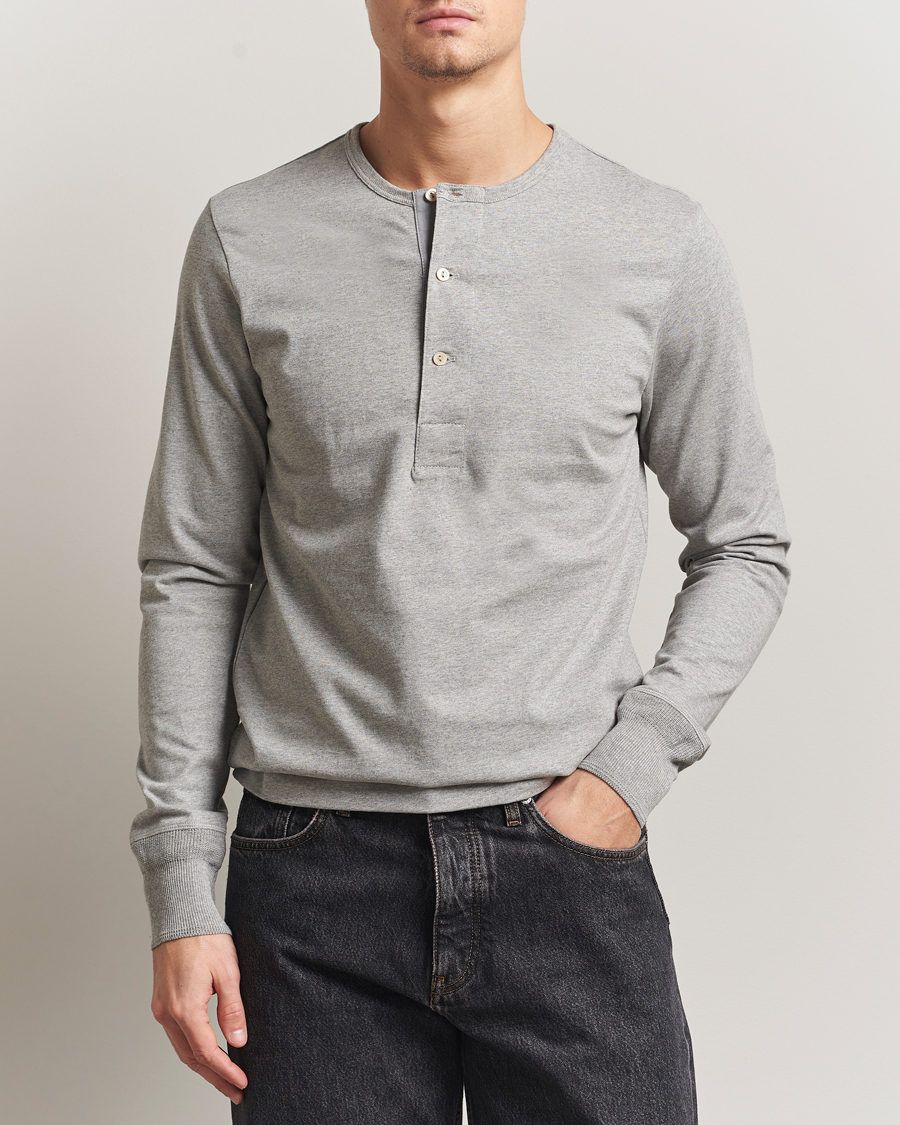 Hombres | Jerséis y prendas de punto | Merz b. Schwanen | Classic Fit Sturdy Organic Cotton Henley Grey Melange