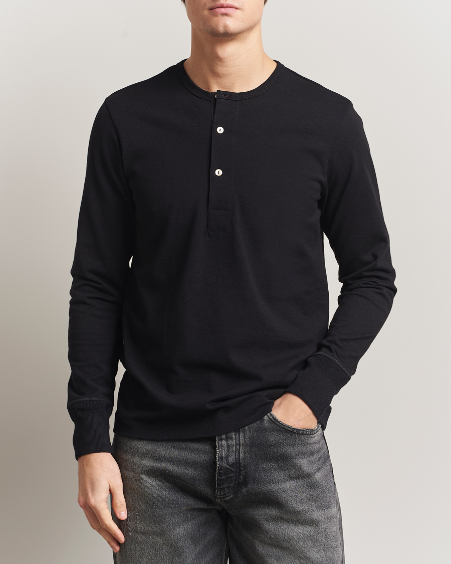 Hombres | Jerséis y prendas de punto | Merz b. Schwanen | Classic Fit Sturdy Organic Cotton Henley Black