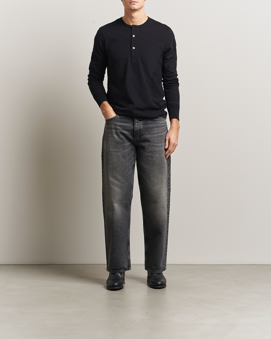 Hombres | Jerséis y prendas de punto | Merz b. Schwanen | Classic Fit Sturdy Organic Cotton Henley Black