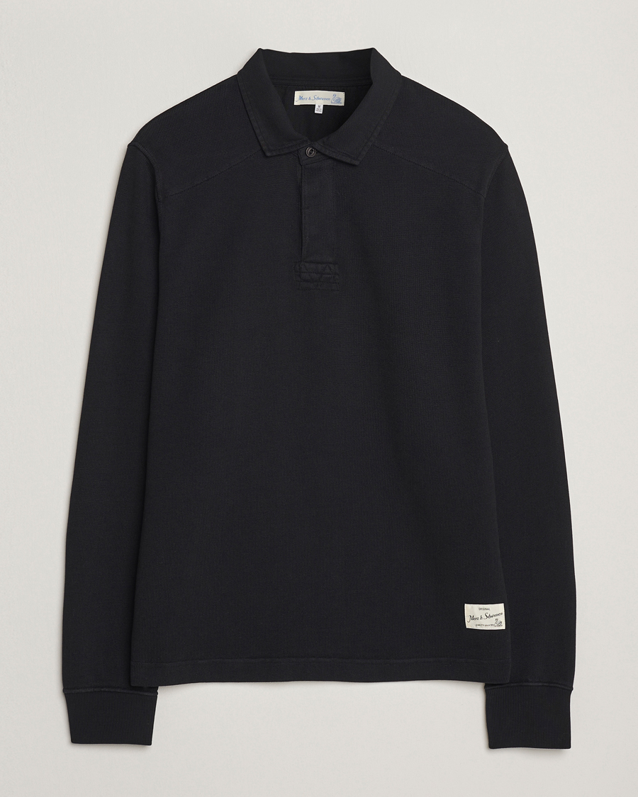 Hombres | Jerséis y prendas de punto | Merz b. Schwanen | Relaxed Fit Vintage Cotton Rugby Shirt Black