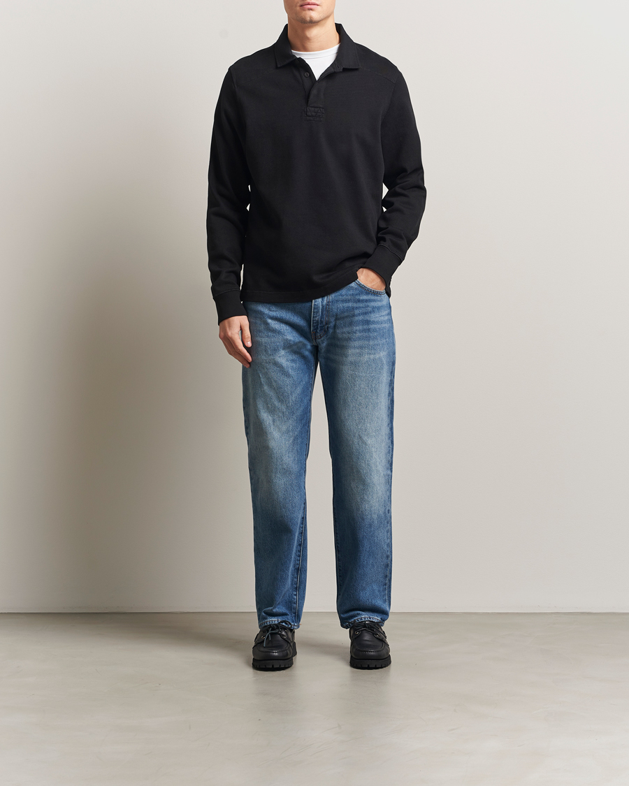 Hombres | Jerséis y prendas de punto | Merz b. Schwanen | Relaxed Fit Vintage Cotton Rugby Shirt Black
