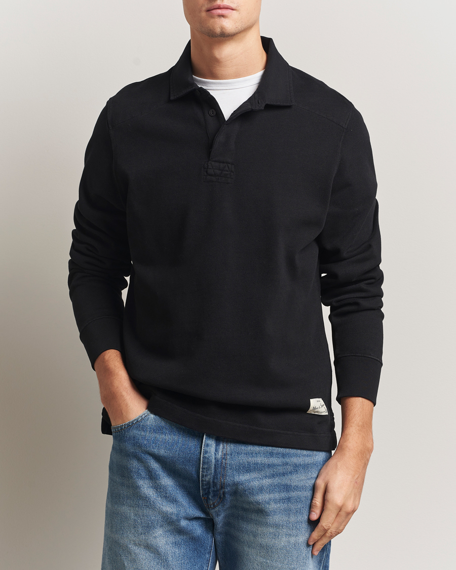 Hombres | Jerséis y prendas de punto | Merz b. Schwanen | Relaxed Fit Vintage Cotton Rugby Shirt Black