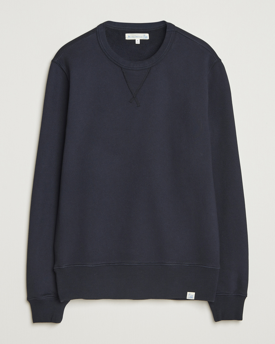 Hombres | Jerséis y prendas de punto | Merz b. Schwanen | Relaxed Fit Vintage Cotton Sweatshirt Dark Navy