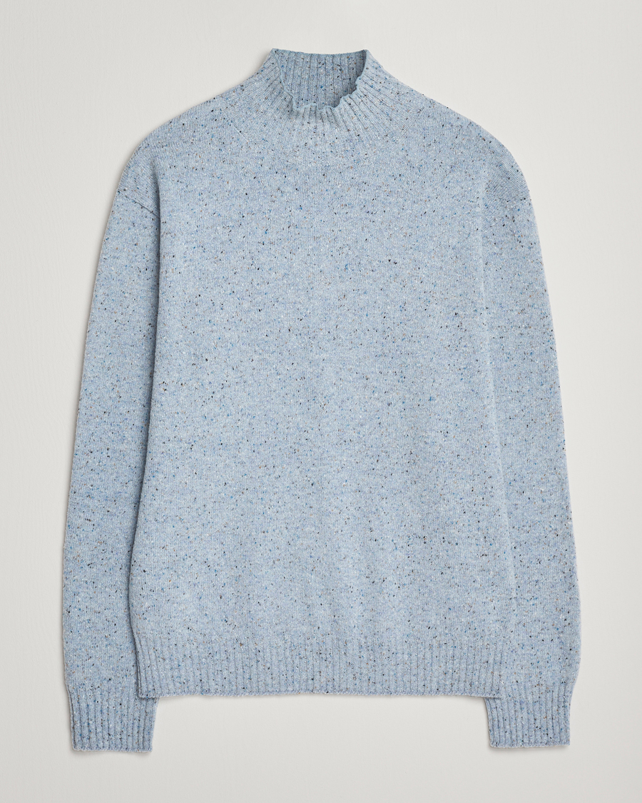 Hombres | Jerséis y prendas de punto | NN07 | Aksel Wool Donegal Knitted Mock Neck Cerulian Blue