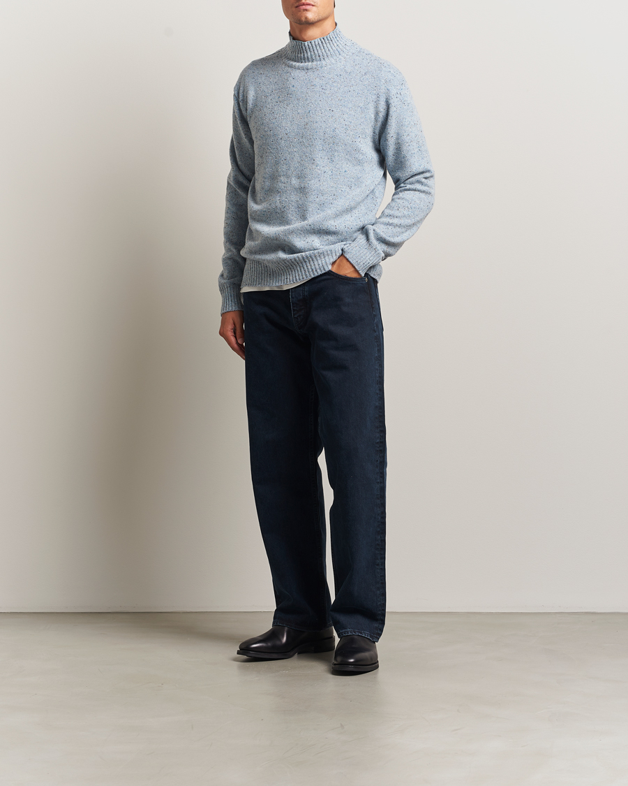 Hombres | Jerséis y prendas de punto | NN07 | Aksel Wool Donegal Knitted Mock Neck Cerulian Blue