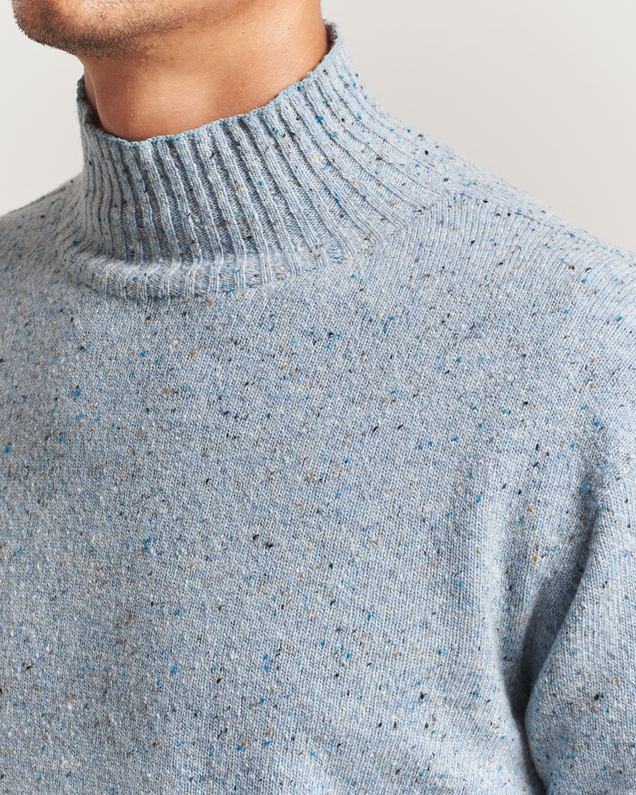 Hombres | Jerséis y prendas de punto | NN07 | Aksel Wool Donegal Knitted Mock Neck Cerulian Blue