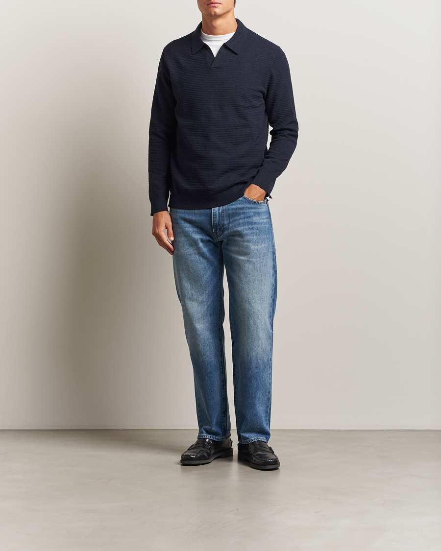 Hombres | Jerséis y prendas de punto | NN07 | Paul Cotton Knitted Polo Deep Navy