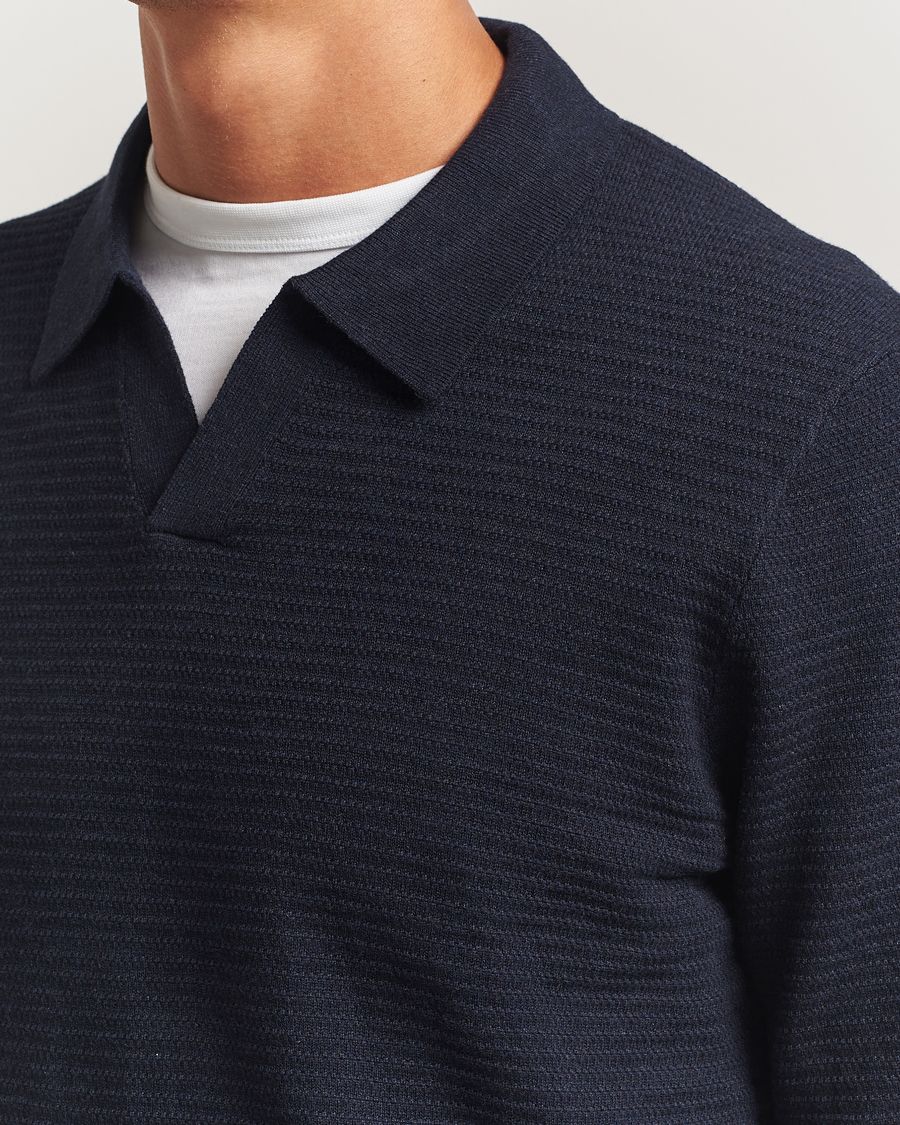 Hombres | Jerséis y prendas de punto | NN07 | Paul Cotton Knitted Polo Deep Navy