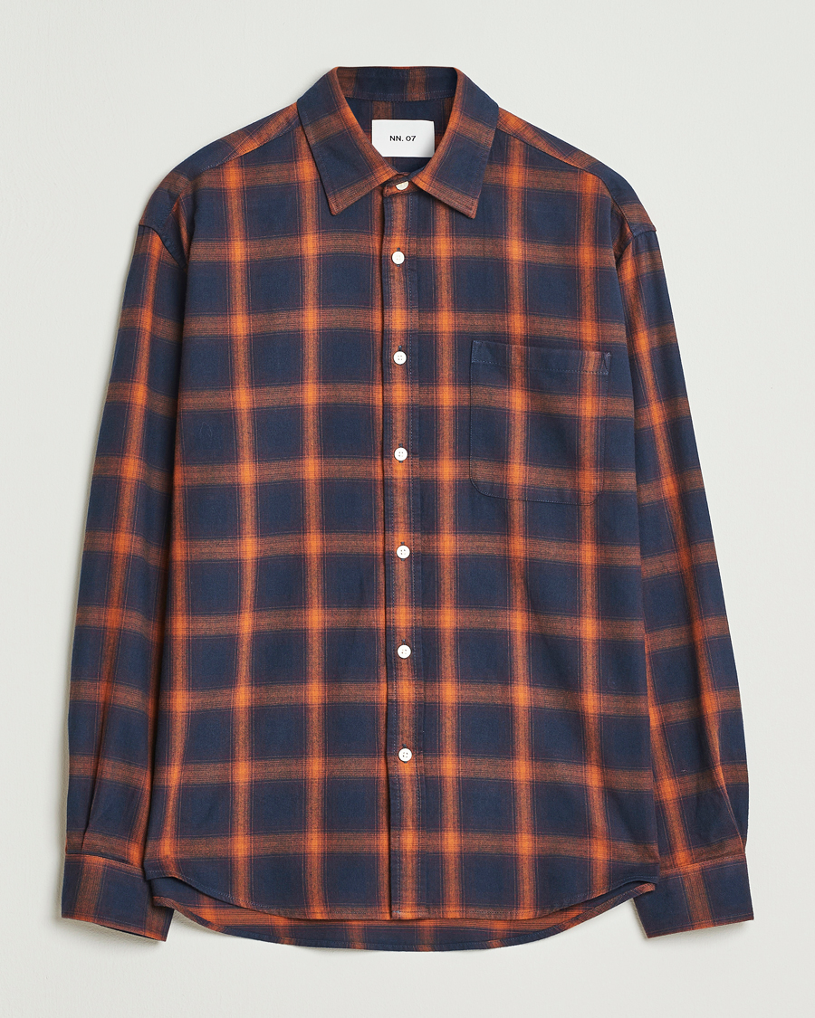 Hombres | Camisas | NN07 | Deon Flannel Checked Shirt Navy/Orange