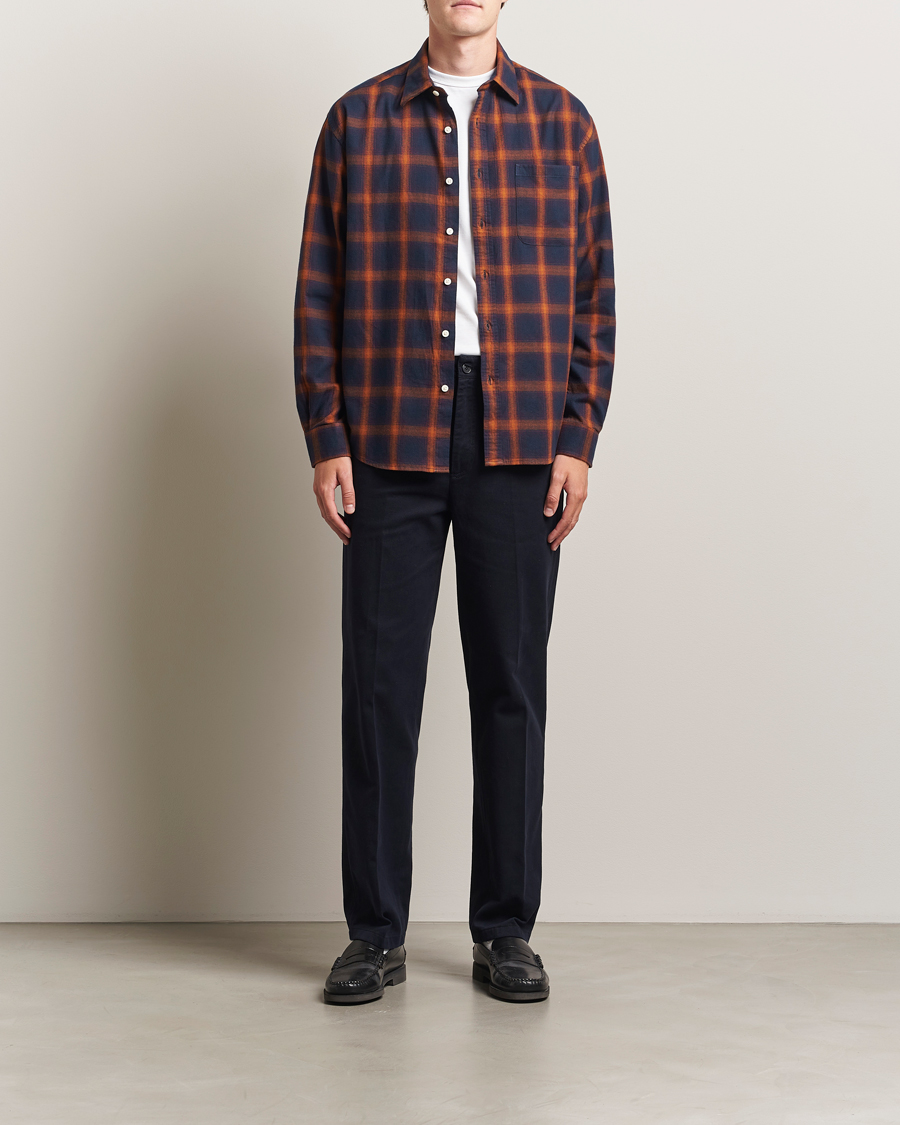 Hombres | Camisas | NN07 | Deon Flannel Checked Shirt Navy/Orange