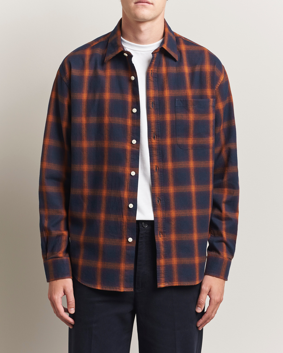 Hombres | Camisas | NN07 | Deon Flannel Checked Shirt Navy/Orange