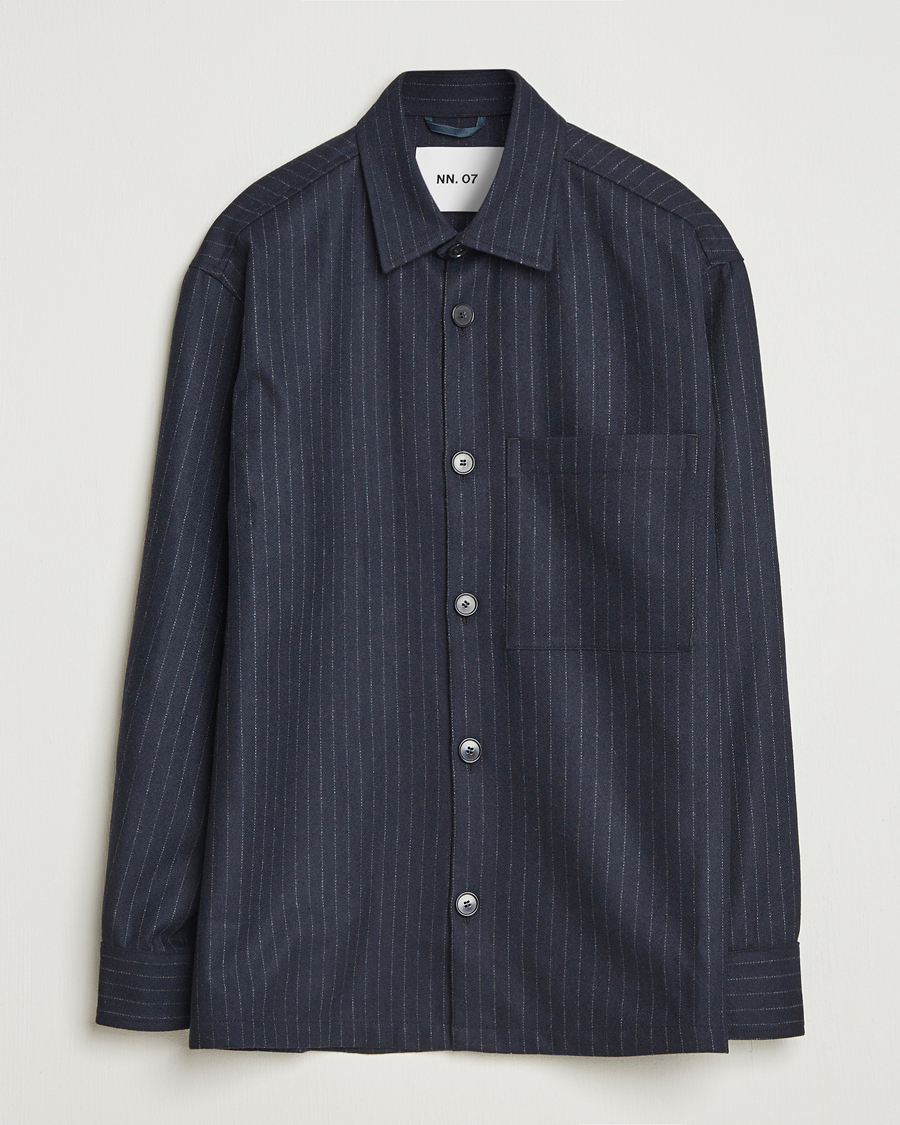 Hombres | Camisas | NN07 | Freddy Wool Pinstriped Overshirt Navy Blue