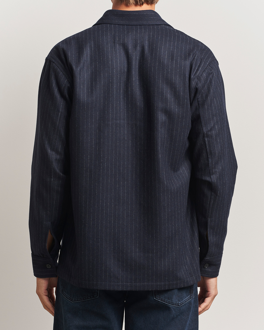 Hombres | Camisas | NN07 | Freddy Wool Pinstriped Overshirt Navy Blue
