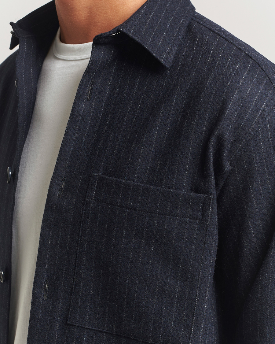 Hombres | Camisas | NN07 | Freddy Wool Pinstriped Overshirt Navy Blue
