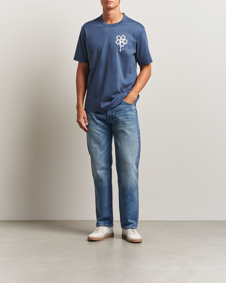 Hombres | Camisetas | NN07 | Pedro Mercerized Embroidered T-Shirt Denim Blue