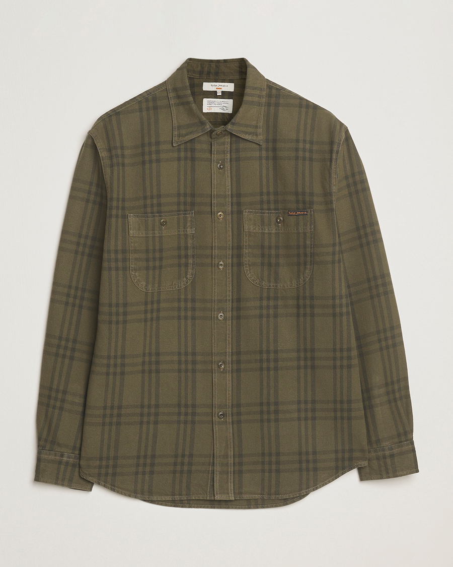 Hombres | Camisas | Nudie Jeans | Julian Worker Checked Shirt Olive
