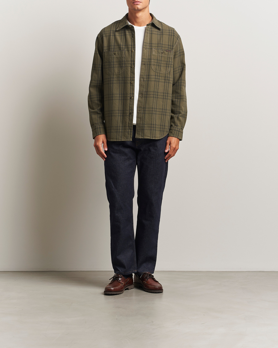 Hombres | Camisas | Nudie Jeans | Julian Worker Checked Shirt Olive
