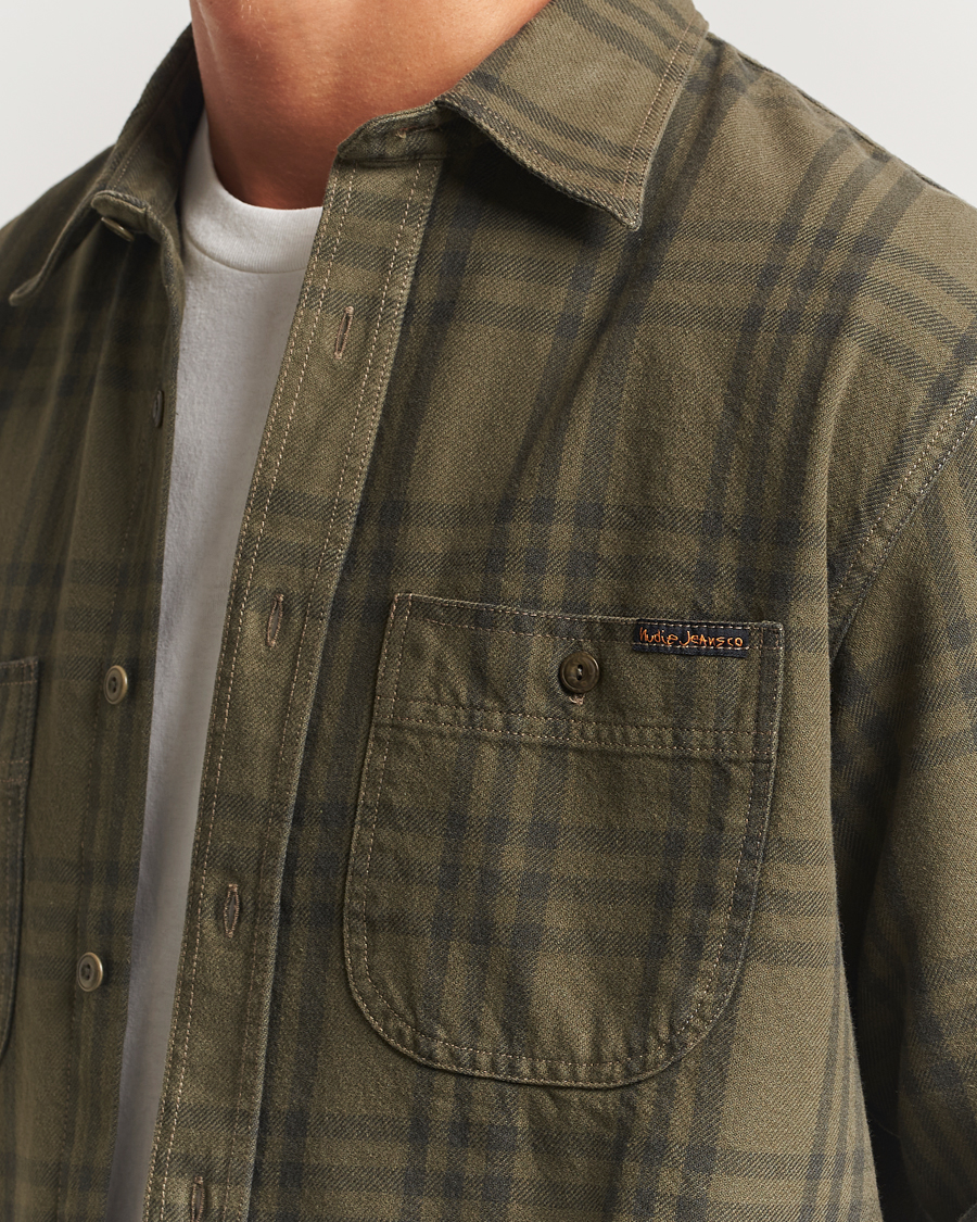 Hombres | Camisas | Nudie Jeans | Julian Worker Checked Shirt Olive