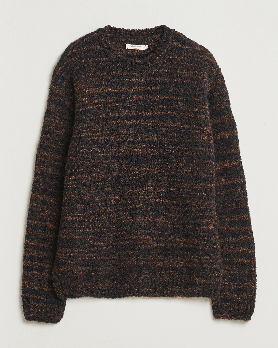Hombres | Jerséis y prendas de punto | Nudie Jeans | Gurra Bouclé Knitted Sweater Black/Brown