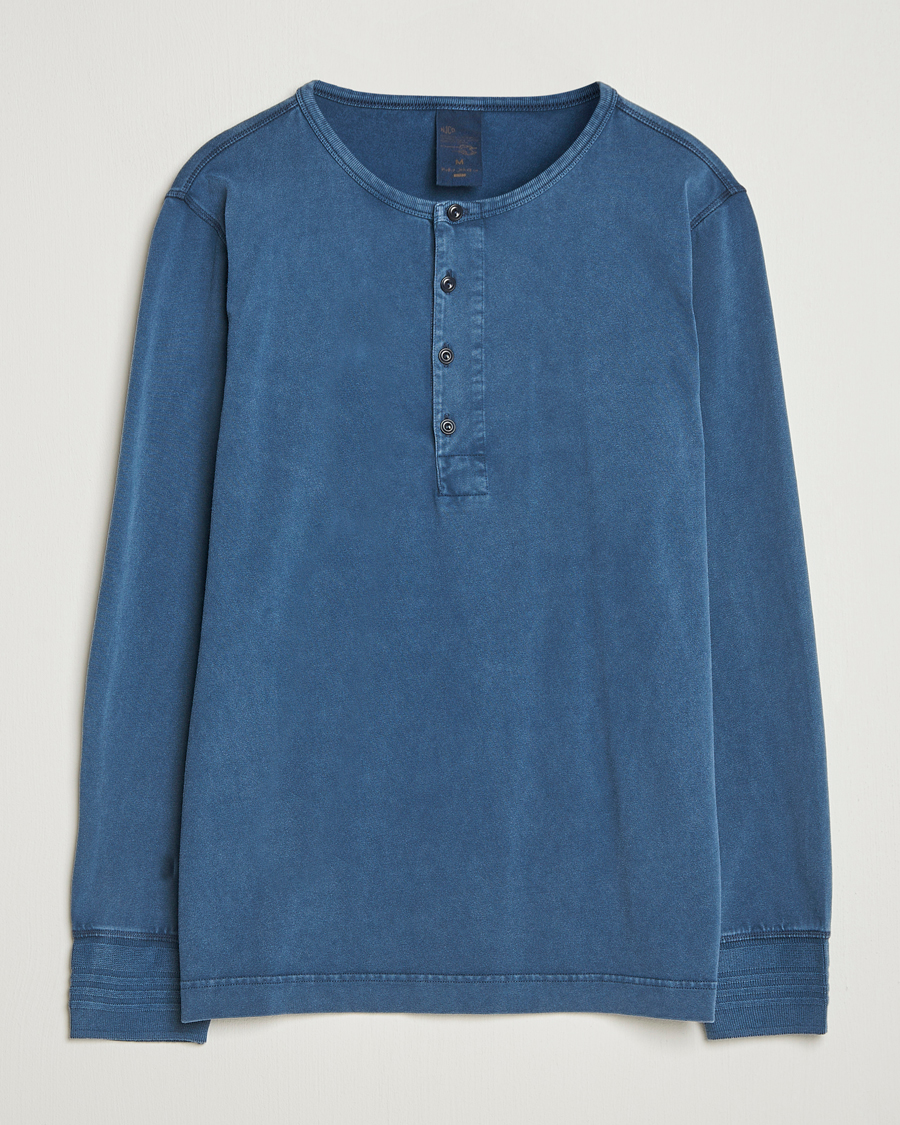 Hombres | Jerséis y prendas de punto | Nudie Jeans | Long Sleeved Henley Washed Blue